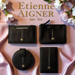 Etienne Aigner VTG Black Lambskin Leather 4-Piece Set NWOT